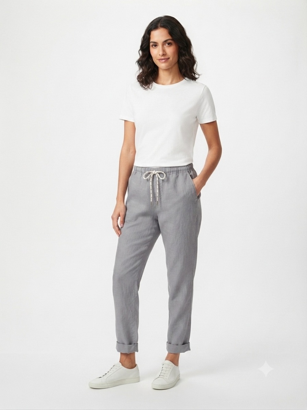 Athleta Gray Linen Ankle Drawstring Pants
